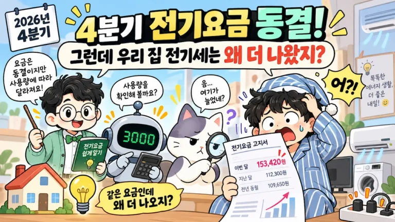 2026년 4분기 전기요금 동결 발표에도 전기세가 더 나온 고지서를 보고 놀란 귀차니두목