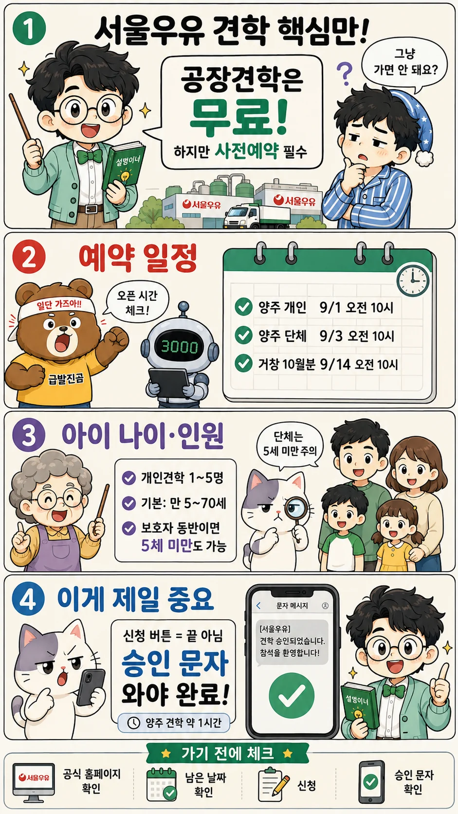 서울우유 견학 예약 일정 연령 인원 승인 문자 안내
