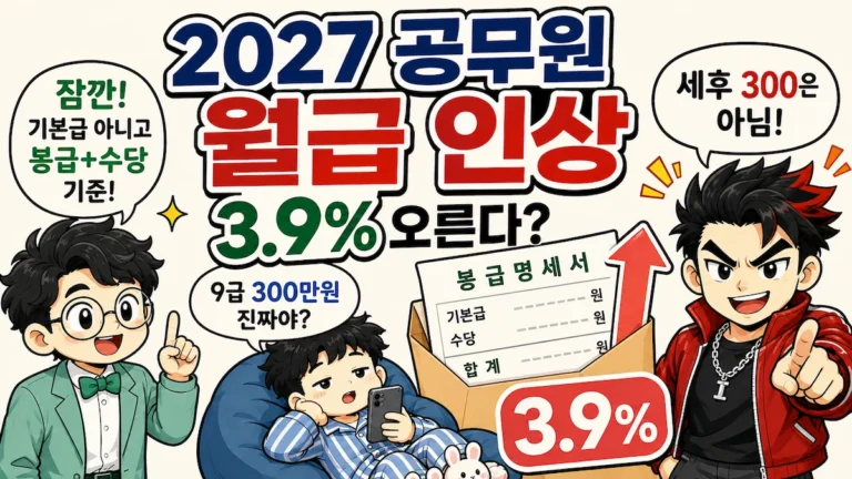2027 공무원 월급 3.9% 인상과 9급 300만원의 의미를 설명한 이너피스 대표 이미지