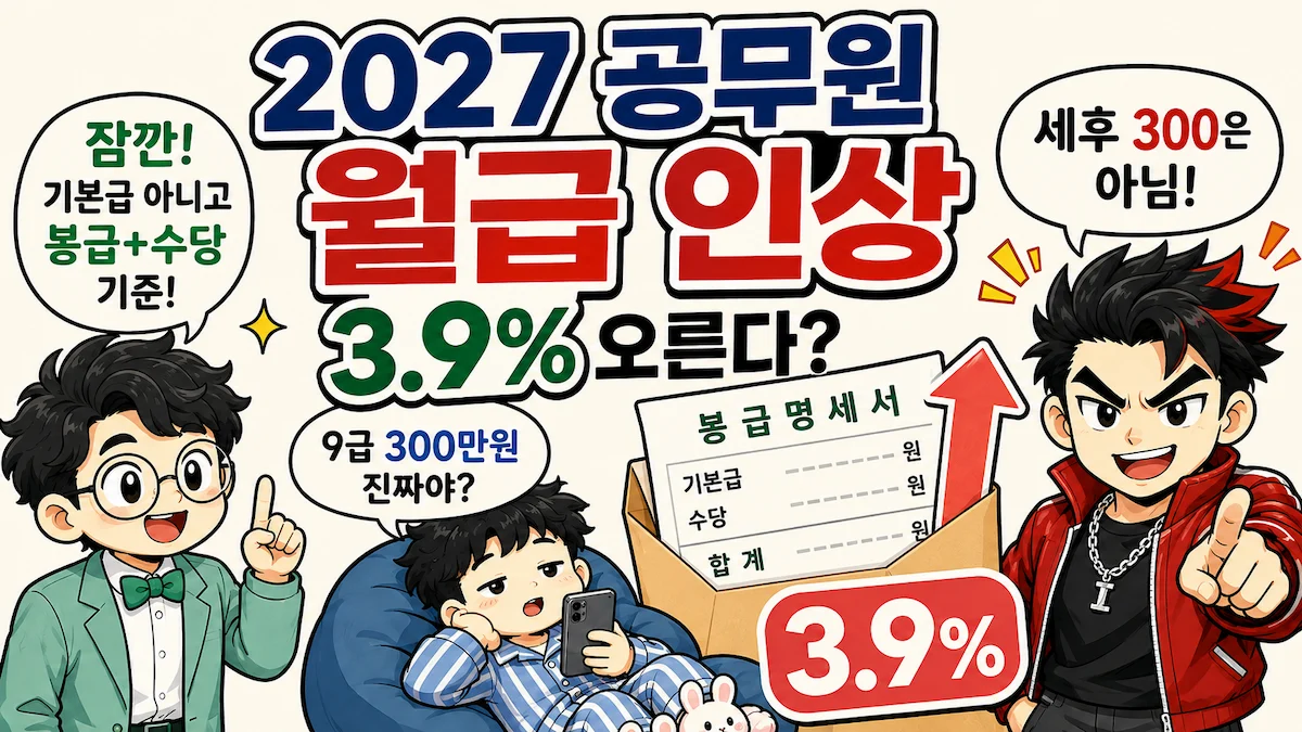 2027 공무원 월급 3.9% 인상과 9급 300만원의 의미를 설명한 이너피스 대표 이미지