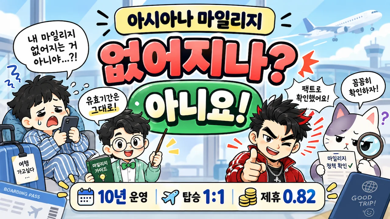 아시아나 마일리지 대한항공 전환 비율 1대1과 1대0.82 안내