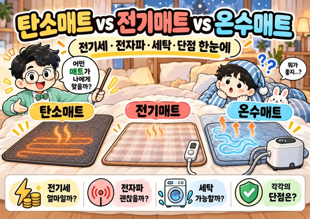 탄소매트 전기매트 온수매트 차이와 전기세 전자파 세탁 비교
