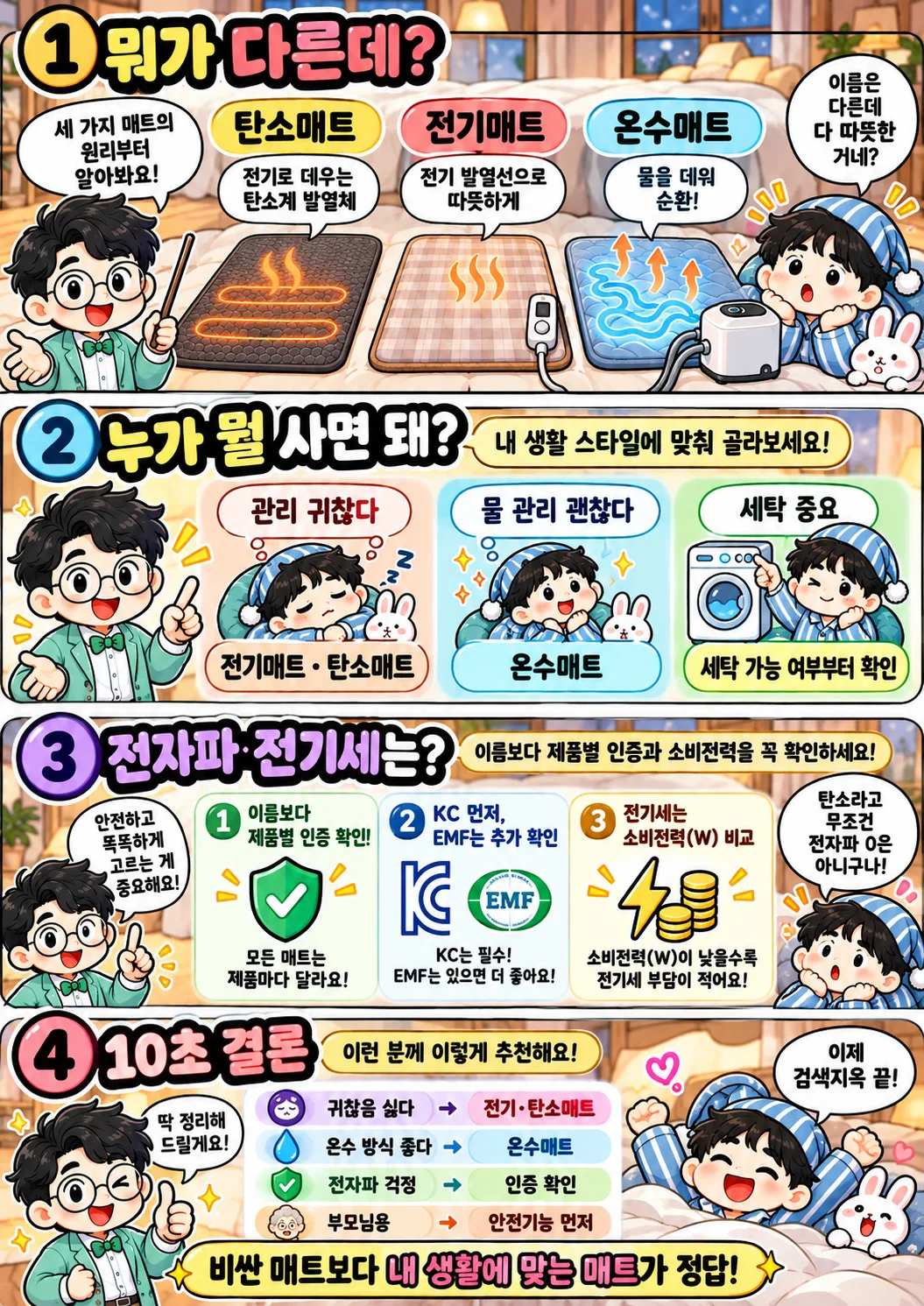 탄소매트 전기매트 온수매트 선택법과 추천 기준을 쉽게 설명한 이너피스 정보툰