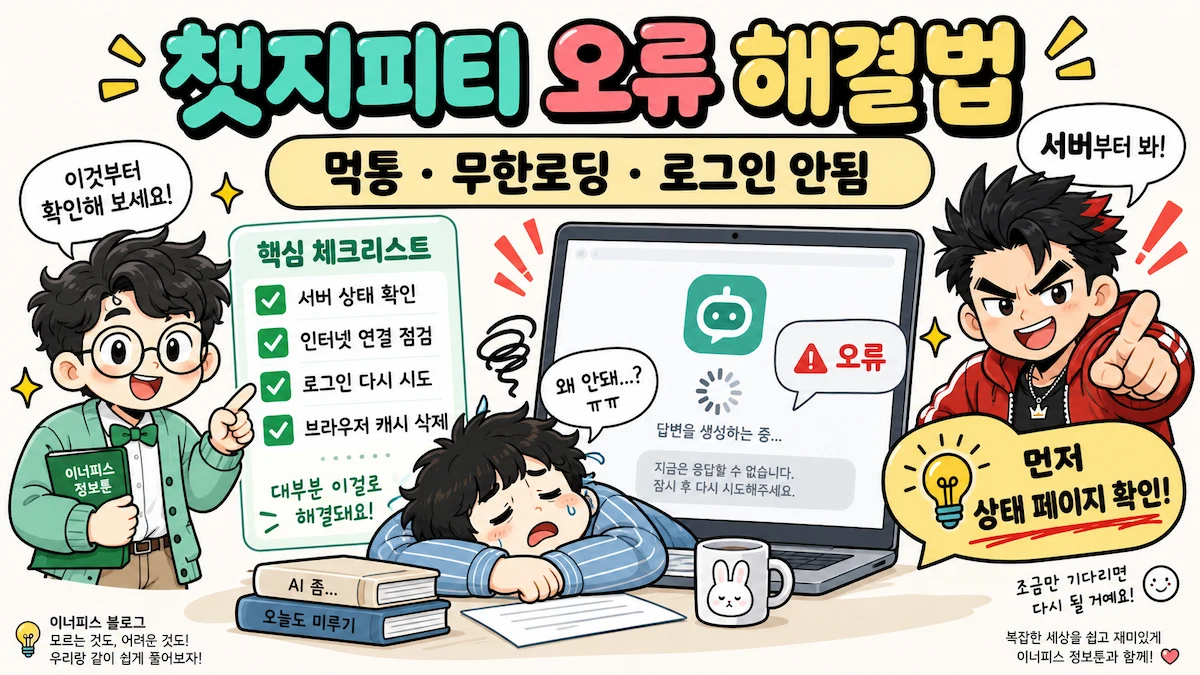 챗지피티 오류 GPT 먹통 무한로딩 로그인 안됨 해결법