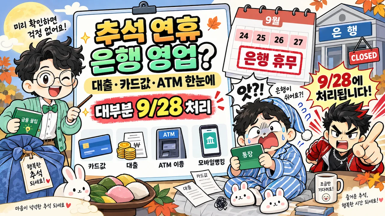 2026 추석 은행 영업 휴무와 ATM·대출·카드값 9월 28일 처리 안내