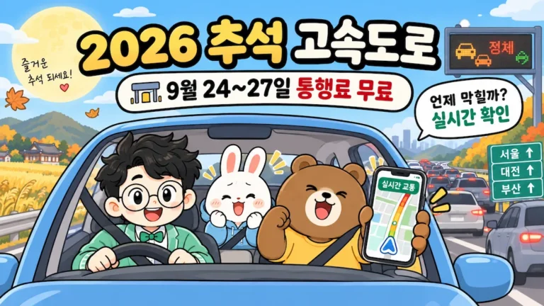 2026 추석 고속도로 교통상황 통행료 면제 9월 24일부터 27일 안내