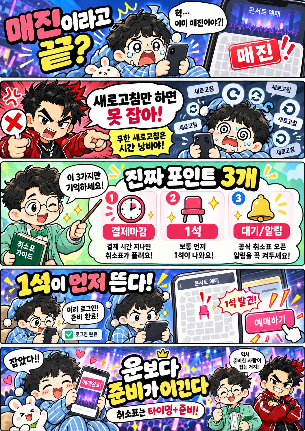 매진 콘서트 취소표를 잡는 결제 마감시간 1석 대기 알림 실전 정보툰