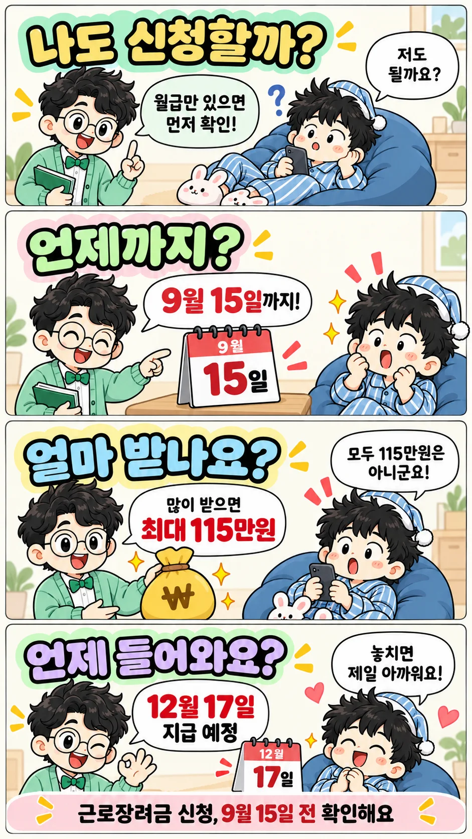 2026 근로장려금 신청기간 최대 115만원 지급일을 쉽게 설명한 4컷 정보