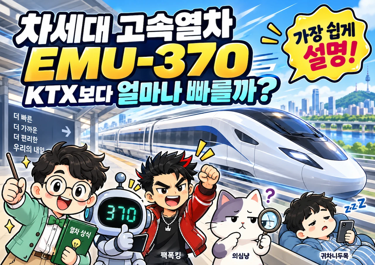 EMU-370 차세대 고속열차와 이너피스 캐릭터의 KTX 속도 비교
