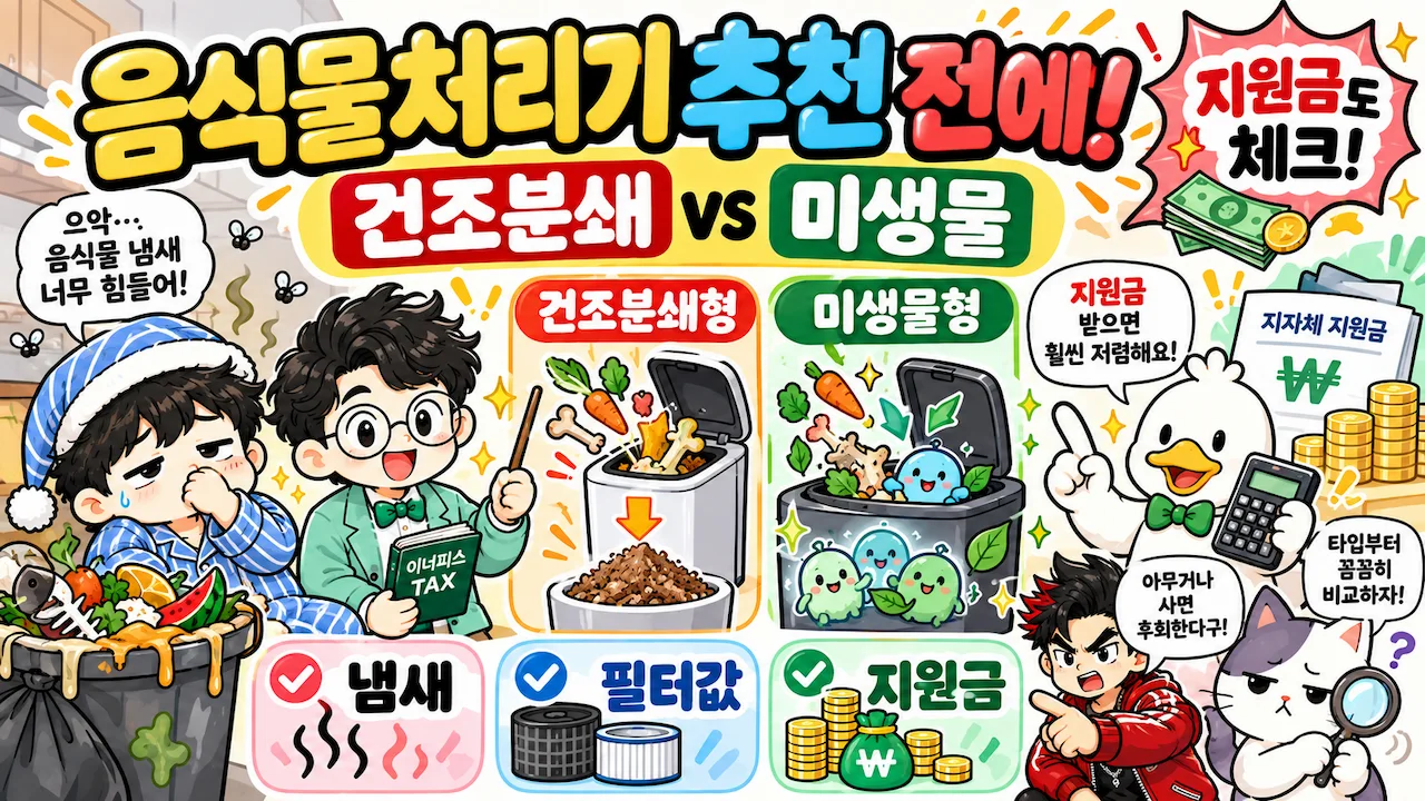 음식물처리기 추천 전에 건조분쇄형과 미생물형 차이, 지원금을 비교하는 이너피스 대표이미지