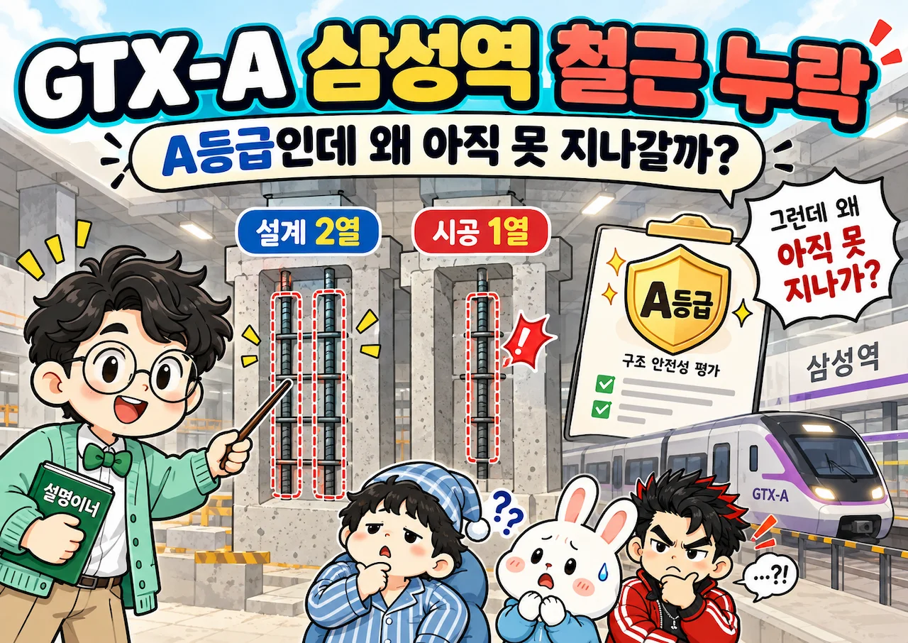 GTX-A 삼성역 철근 누락과 A등급 안전진단 및 무정차 통과 지연 설명