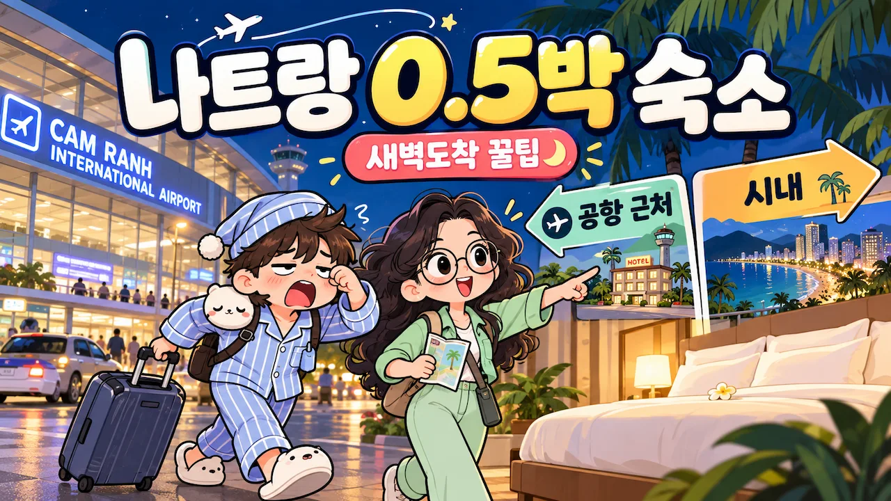 나트랑 0.5박 숙소와 새벽 도착 시 공항 근처와 시내 호텔 선택을 설명하는 대표이미지
