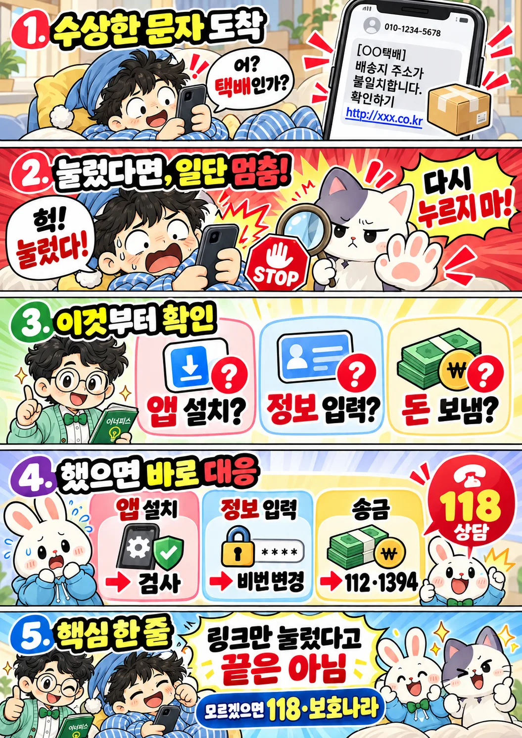 피싱문자 링크 클릭 후 앱 설치 개인정보 입력 송금 여부에 따른 대처법 정보툰