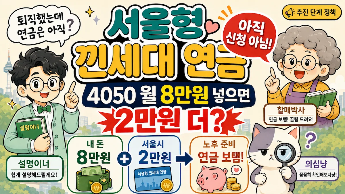 서울형 낀세대 연금의 월 8만원 저축과 서울시 2만원 지원 구상을 쉽게 설명한 이너피스 이미지