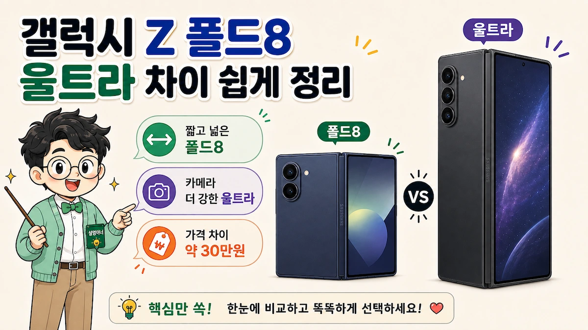 갤럭시 Z 폴드8과 폴드8 울트라 가격·스펙·차이를 쉽게 비교한 이미지